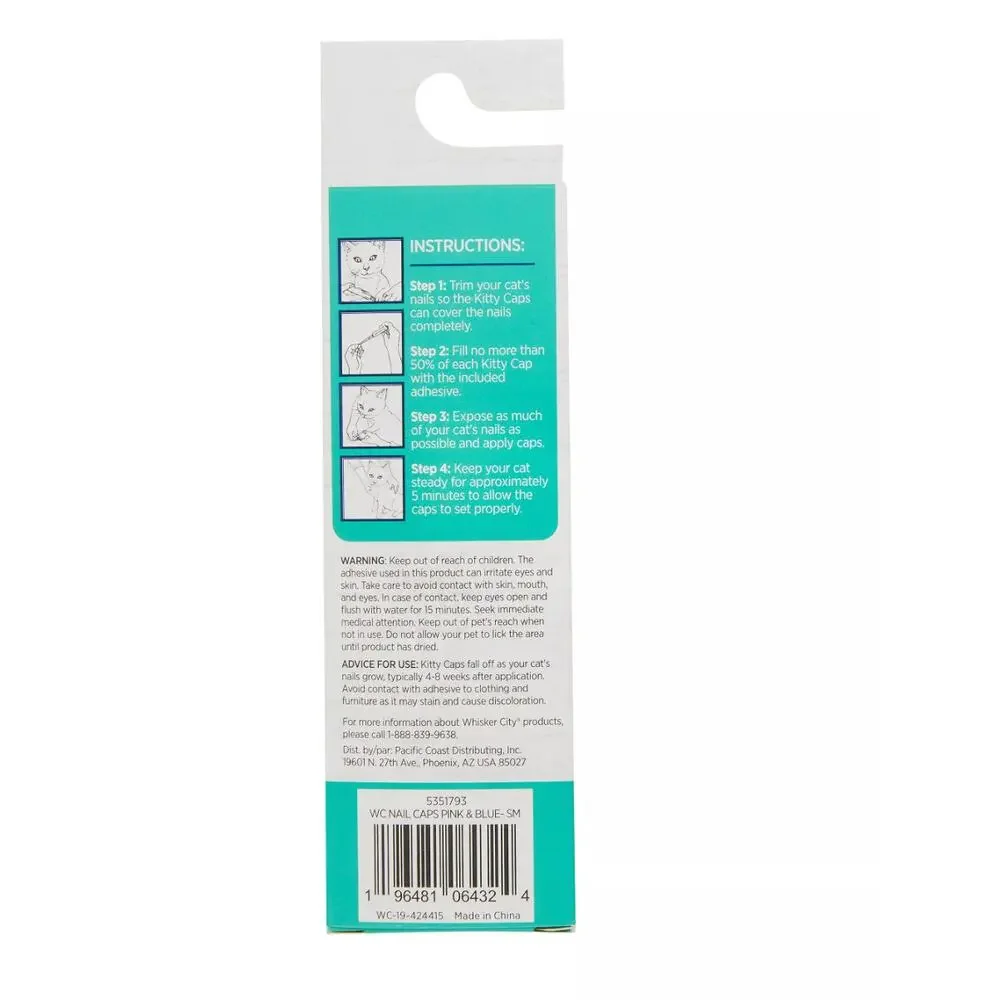Whisker City Pink & Blue Cat Nail Caps, Nail File & Adhesive Small Cat 40 Count